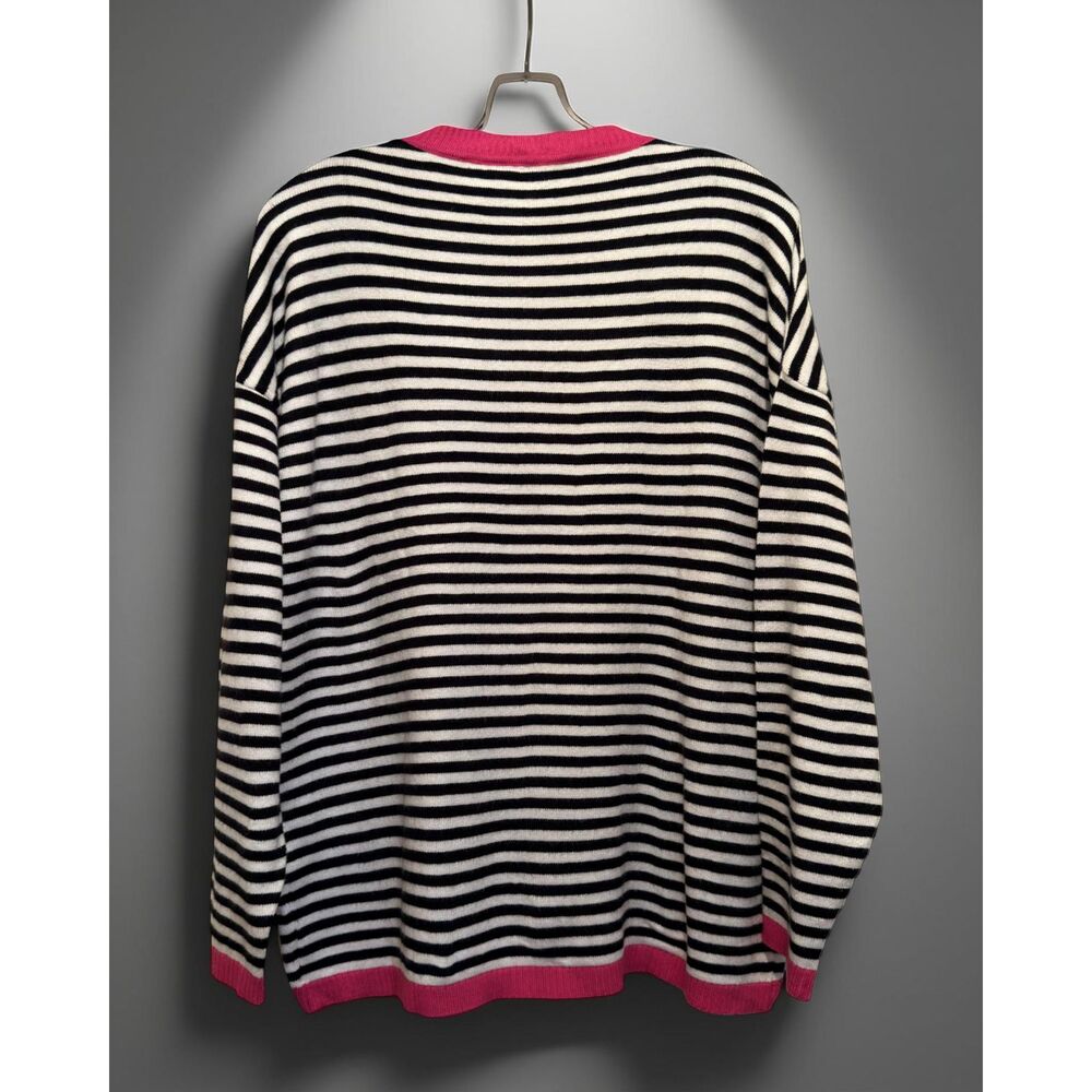 NWT Wiholl Women's Striped Crewneck Pullover Cardigan Black/White/Pink Size S - Picture 3 of 7